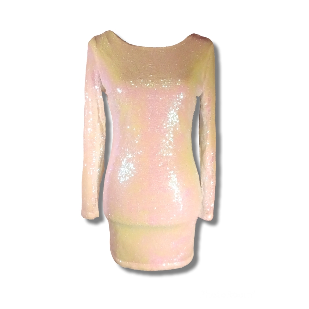 White Sequin Long Sleeve Mini Dress